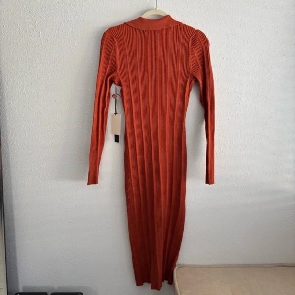 NWT House Of Harlow 1960 'Carmen' Rust Orange Knit Button Down Middi Dress - Picture 2 of 6